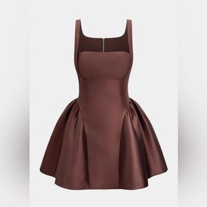 Brown Square-Neck Satin Dress NWT